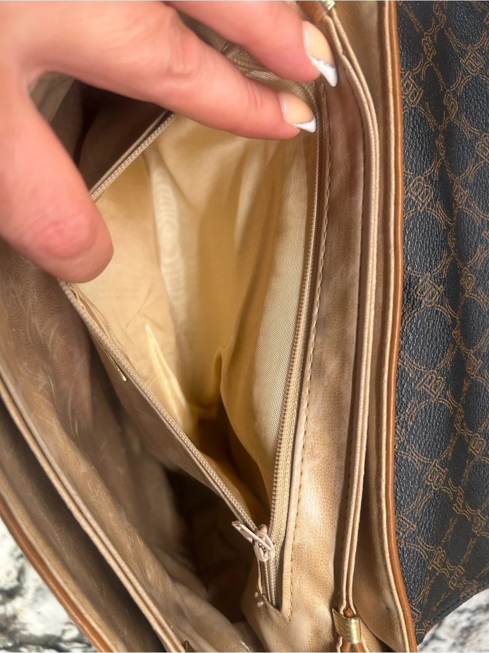 BALLY Brown and Tan leather Monogram Crossbody Bag Flap EUC